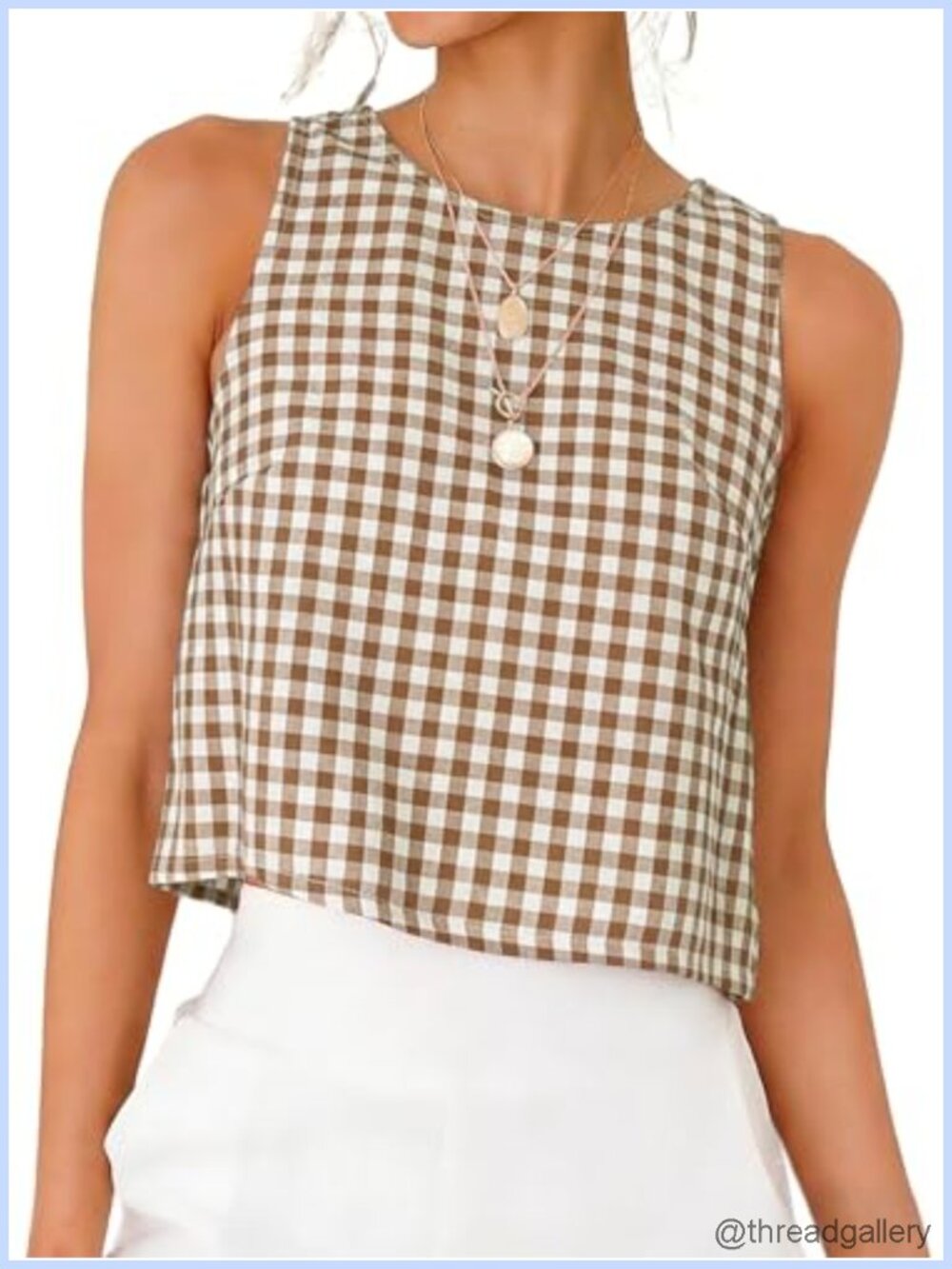 Gingham high neck cropped tank sleeveless vest top